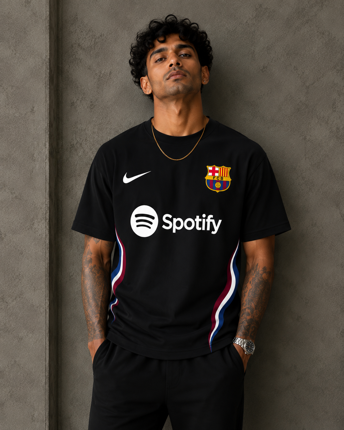 Barcelona Black Football Oversized T-Shirt