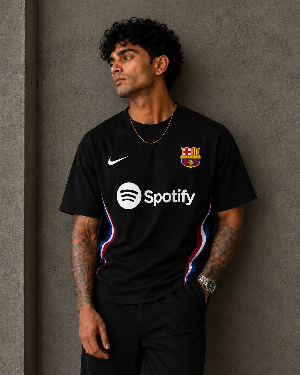Barcelona Black Football Oversized T-Shirt