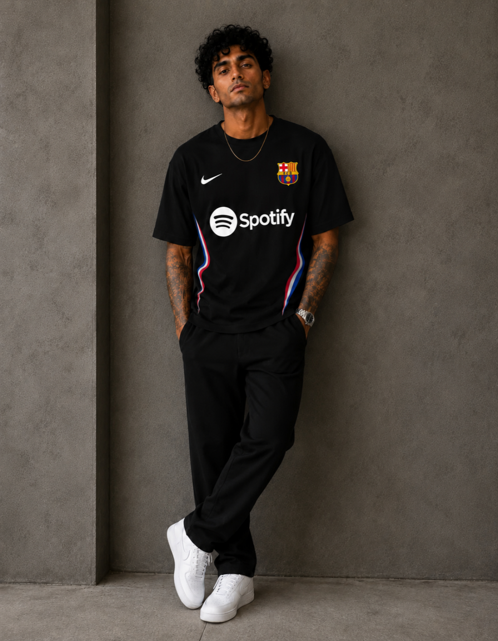 Barcelona Black Football Oversized T-Shirt
