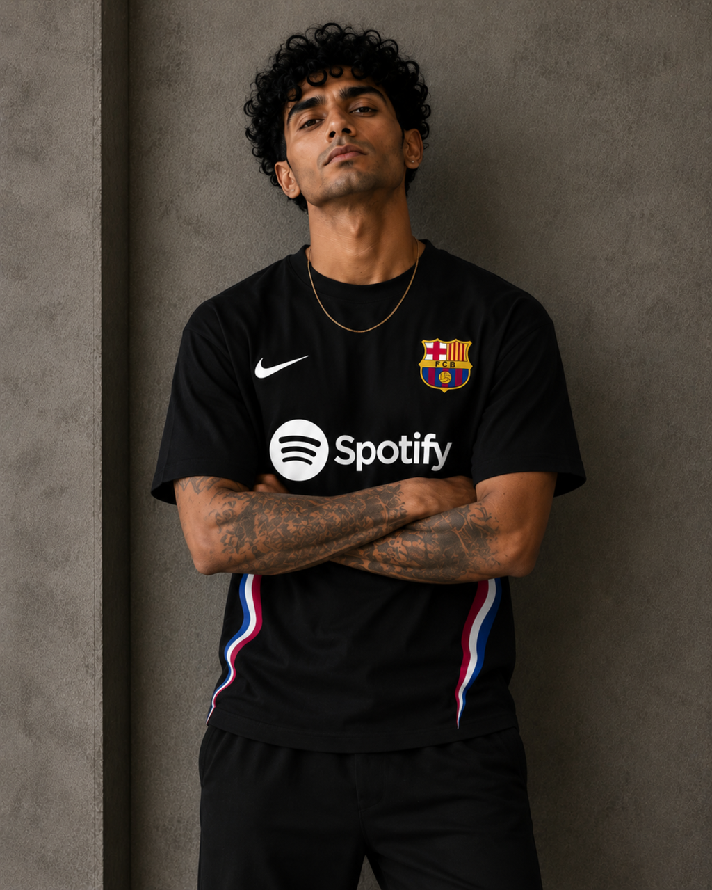 Barcelona Black Football Oversized T-Shirt